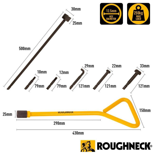 ROUGHNECK Universal Manhole Key Set - 13 Pieces with 2 Handles, 11 Keys (6 Types) and Carry Case