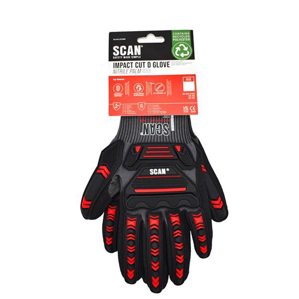 Scan XL (Size 10) Impact Gloves Cut Resistance Level (D) Nitrile Palm - Touchscreen Compatible