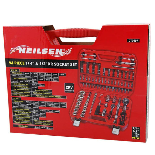 Neilsen 94pc 1/4 and 1/2in Socket Ratchet Set