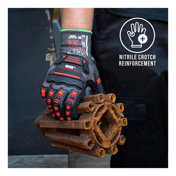 Scan XXL (Size 11) Impact Gloves Cut Resistance Level (D) Nitrile Palm - Touchscreen Compatible