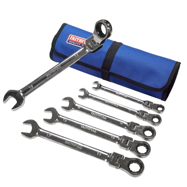 Faithfull Flexible Ratchet Combination Spanner Set in Tool Roll, 6 Piece